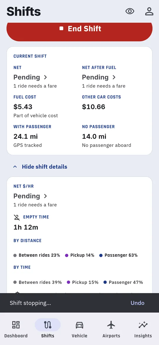 Shift stopping, with Undo