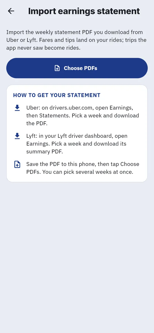 Importing a weekly statement